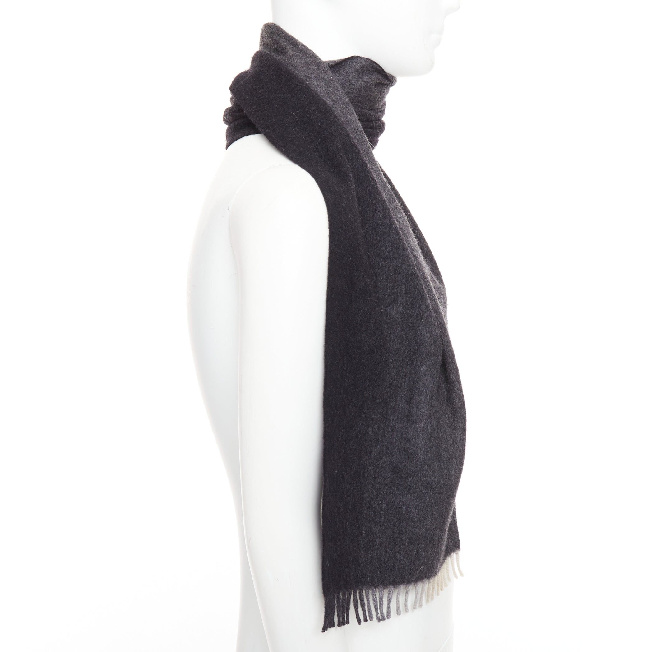 Prada PRADA 2011 grey black 100% cashmere ombre fringe long scarf Size ONE SIZE - 4 Thumbnail