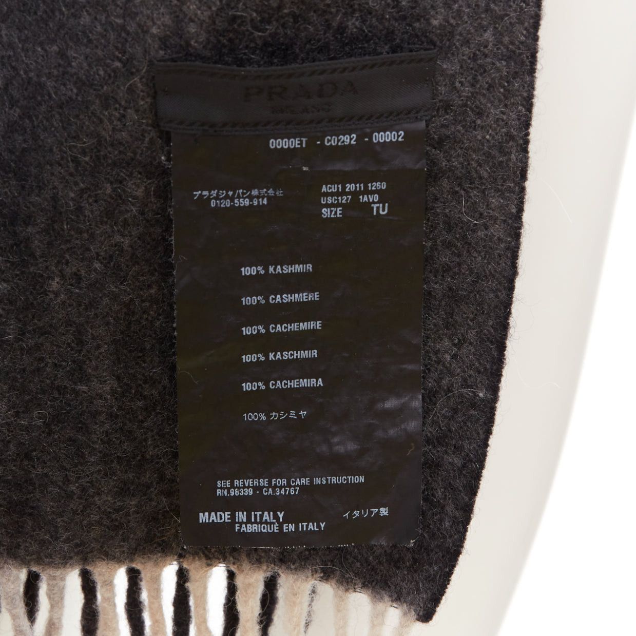 Prada PRADA 2011 grey black 100% cashmere ombre fringe long scarf Size ONE SIZE - 8 Thumbnail
