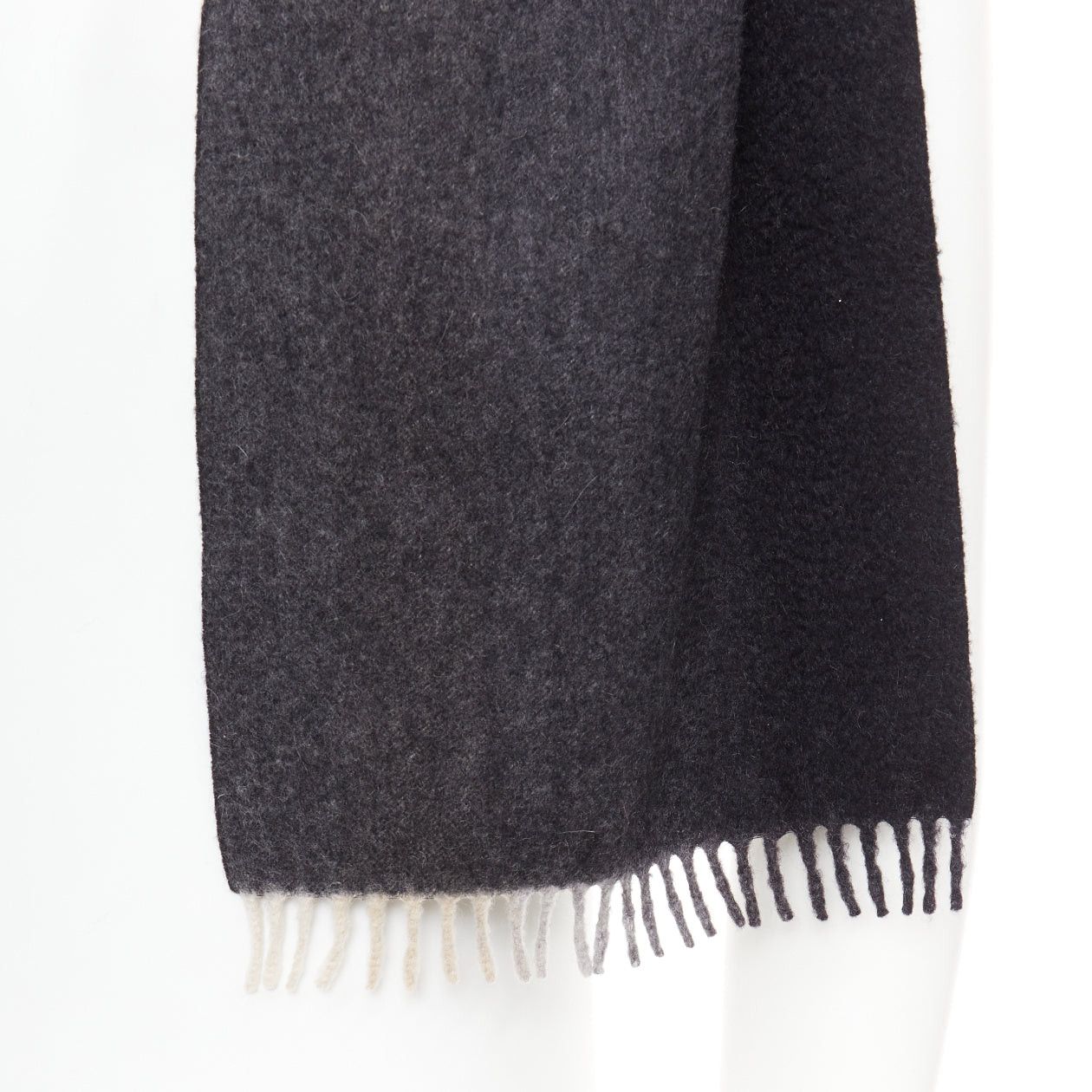 Prada PRADA 2011 grey black 100% cashmere ombre fringe long scarf Size ONE SIZE - 2 Thumbnail