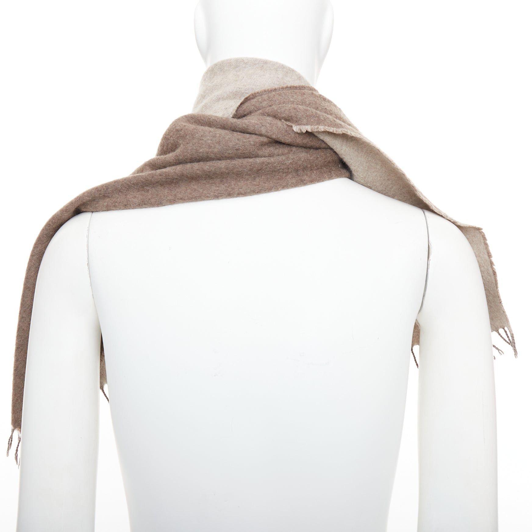 Hermes HERMES taupe brown cashmere wool reversible fringed long scarf Size ONE SIZE - 5 Thumbnail