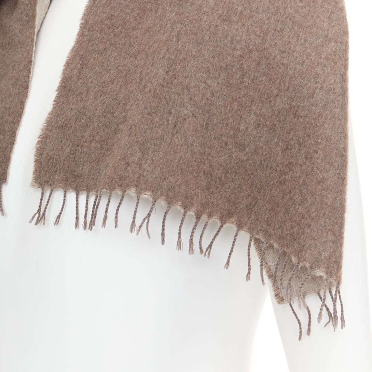 Hermes HERMES taupe brown cashmere wool reversible fringed long scarf Size ONE SIZE - 2 Thumbnail
