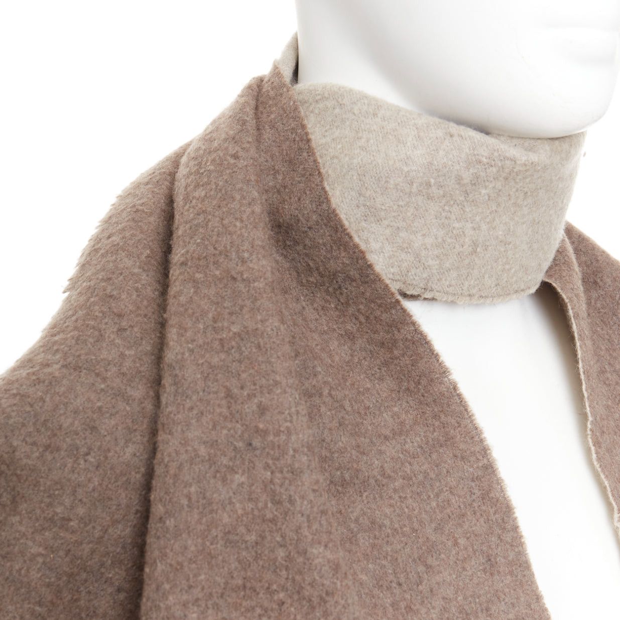 Hermes HERMES taupe brown cashmere wool reversible fringed long scarf Size ONE SIZE - 7 Thumbnail