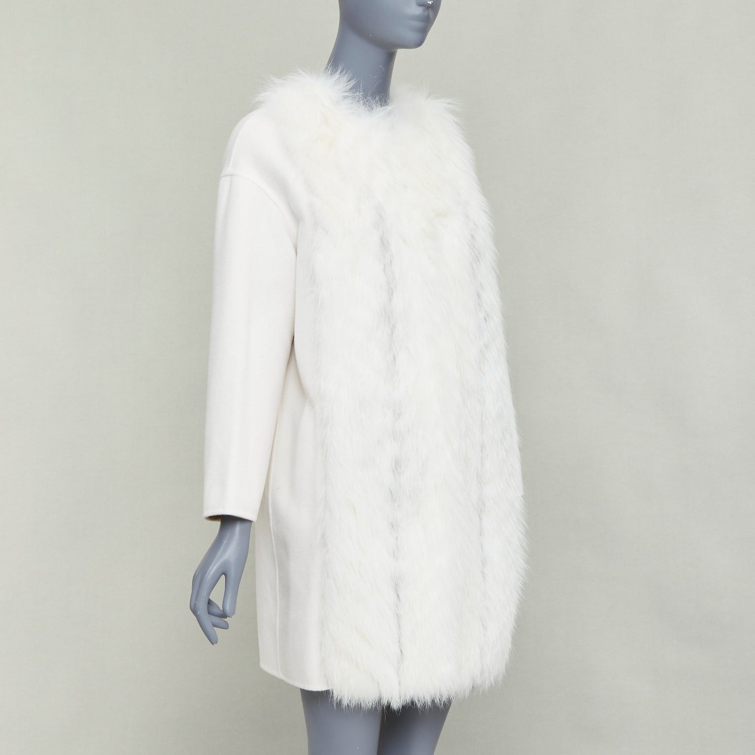 Fendi FENDI cream fox fur double faced cashmere long coat IT36 XXS Size XS / US 0-2 / IT 36-38 - 4 Thumbnail