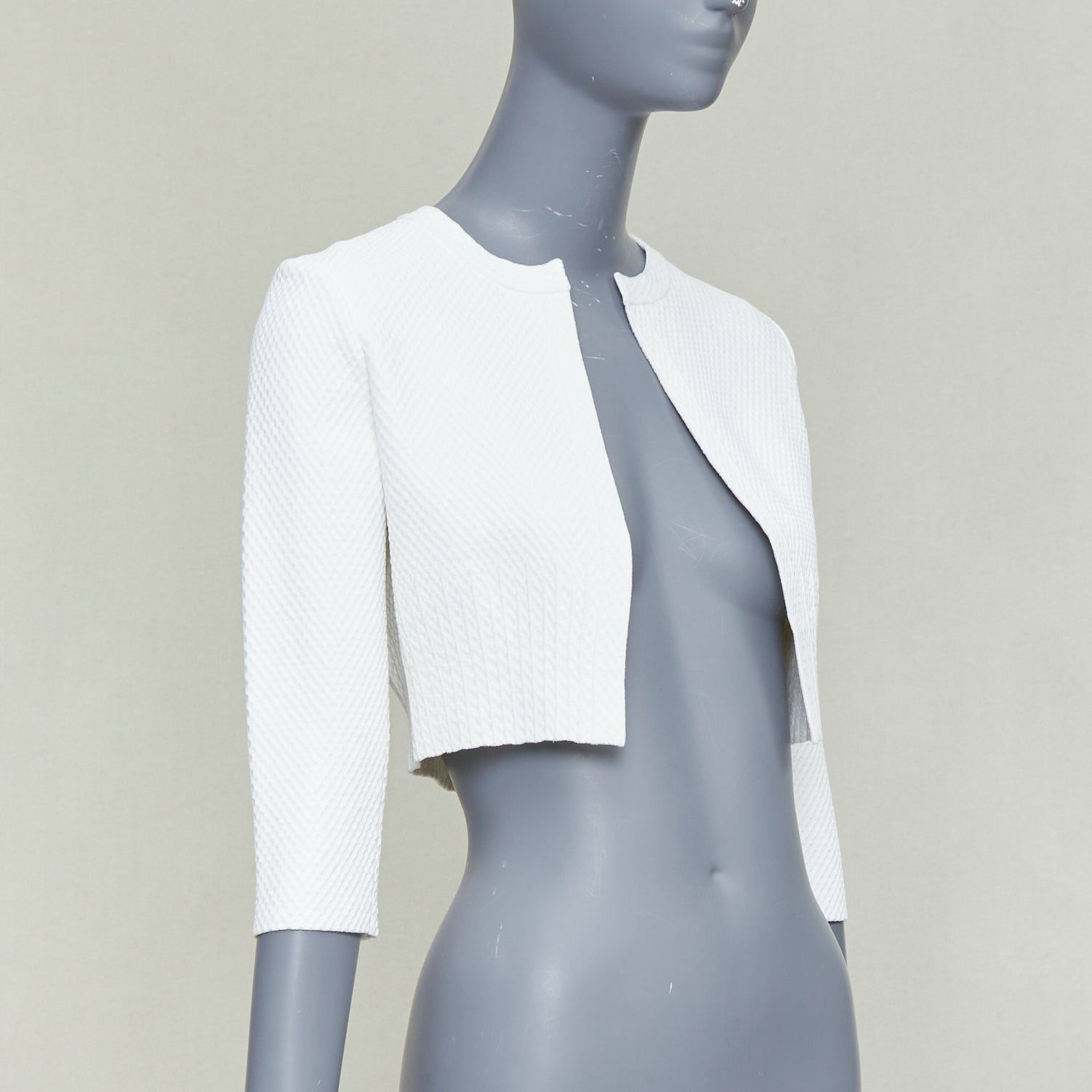 Alaia ALAIA cream viscose blend textured knit cropped cardigan jacket FR36 S Size S / US 4 / IT 40 - 3 Thumbnail