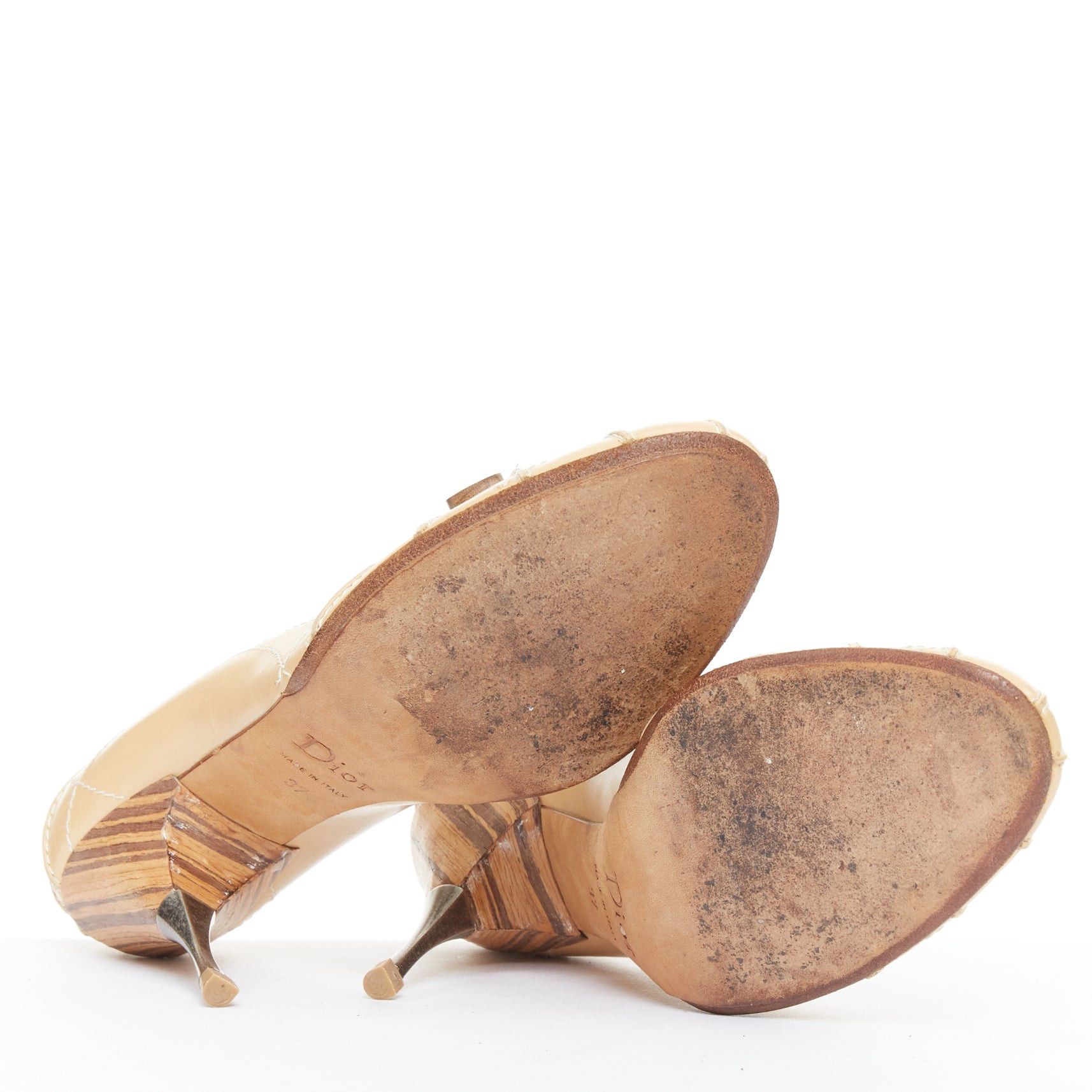 Dior rare CHRISTIAN DIOR John Galliano Vintage beige leather wood detail pumps EU37 Size US 7 / IT 37 - 11 Thumbnail