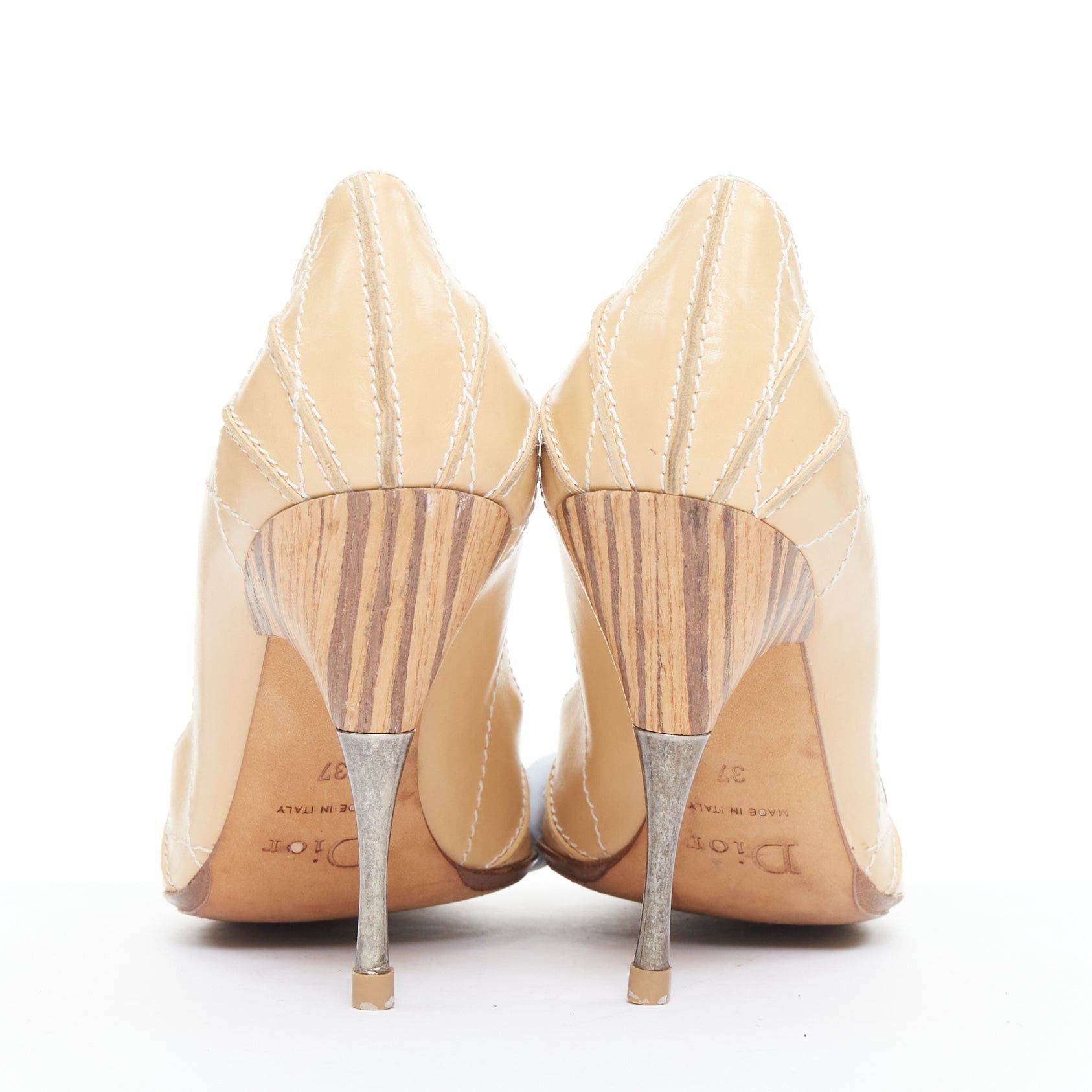 Dior rare CHRISTIAN DIOR John Galliano Vintage beige leather wood detail pumps EU37 Size US 7 / IT 37 - 5 Thumbnail
