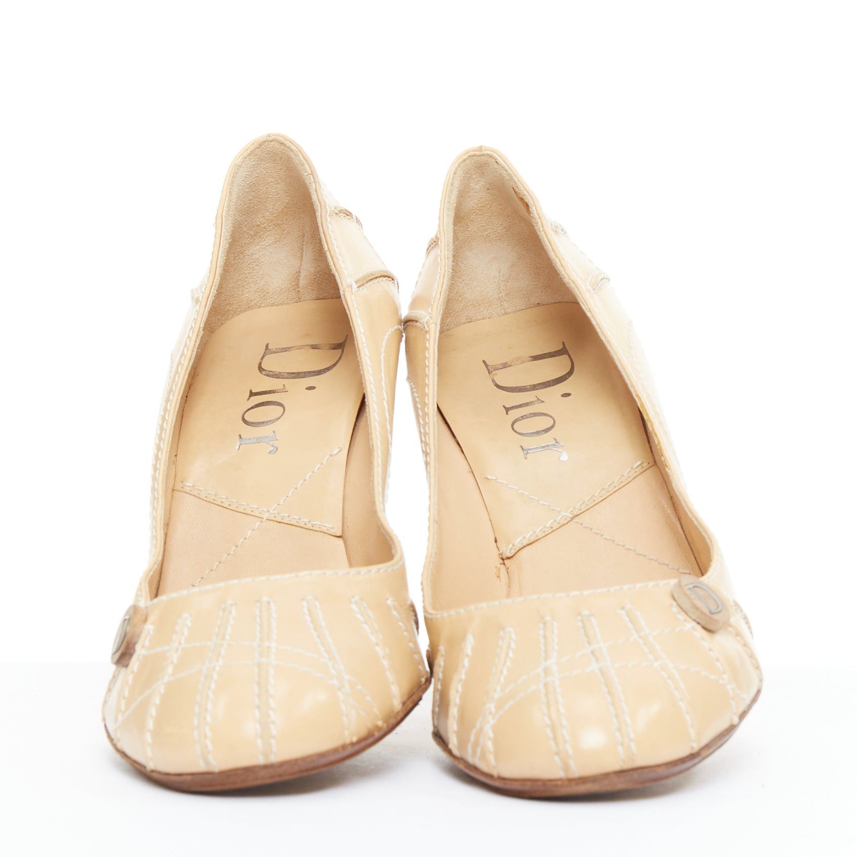 Dior rare CHRISTIAN DIOR John Galliano Vintage beige leather wood detail pumps EU37 Size US 7 / IT 37 - 3 Thumbnail