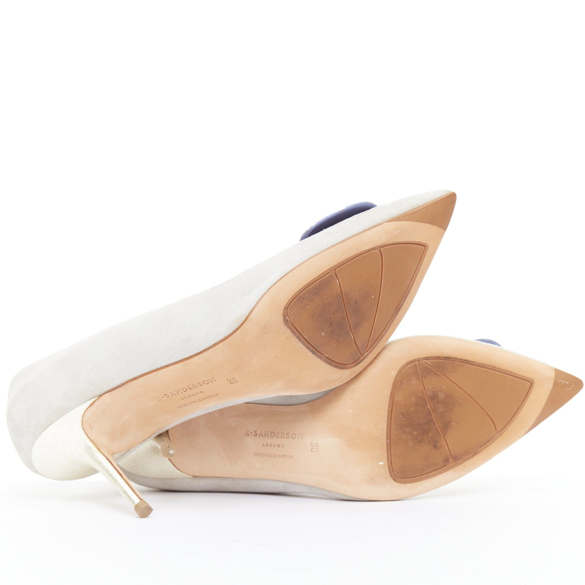Rupert Sanderson RUPERT SANDERSON New Nada grey suede purple Arty buckle pumps EU38 Size US 8 / IT 38 - 10 Thumbnail