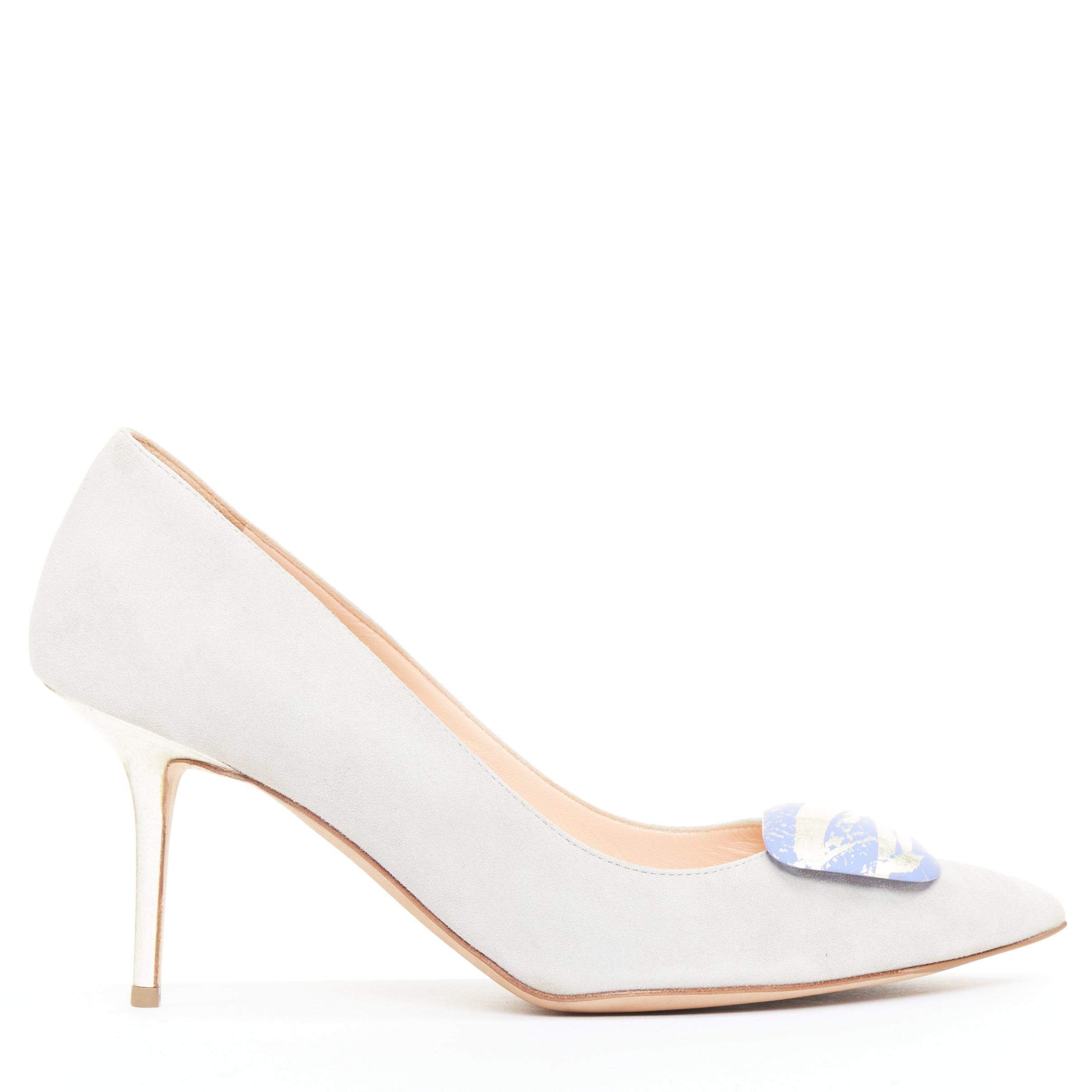 Rupert Sanderson RUPERT SANDERSON New Nada grey suede purple Arty buckle pumps EU38 Size US 8 / IT 38 - 3 Thumbnail