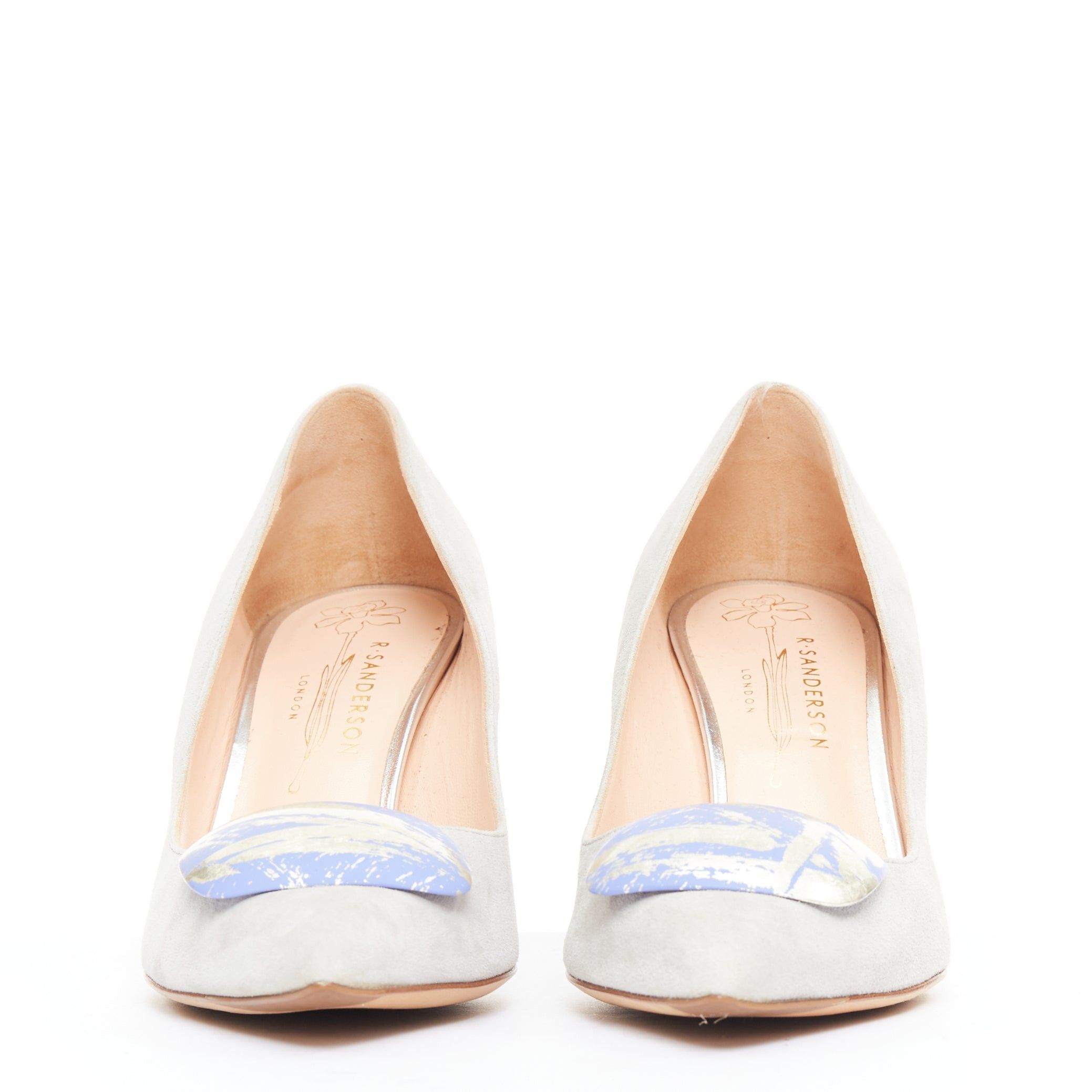 Rupert Sanderson RUPERT SANDERSON New Nada grey suede purple Arty buckle pumps EU38 Size US 8 / IT 38 - 4 Thumbnail