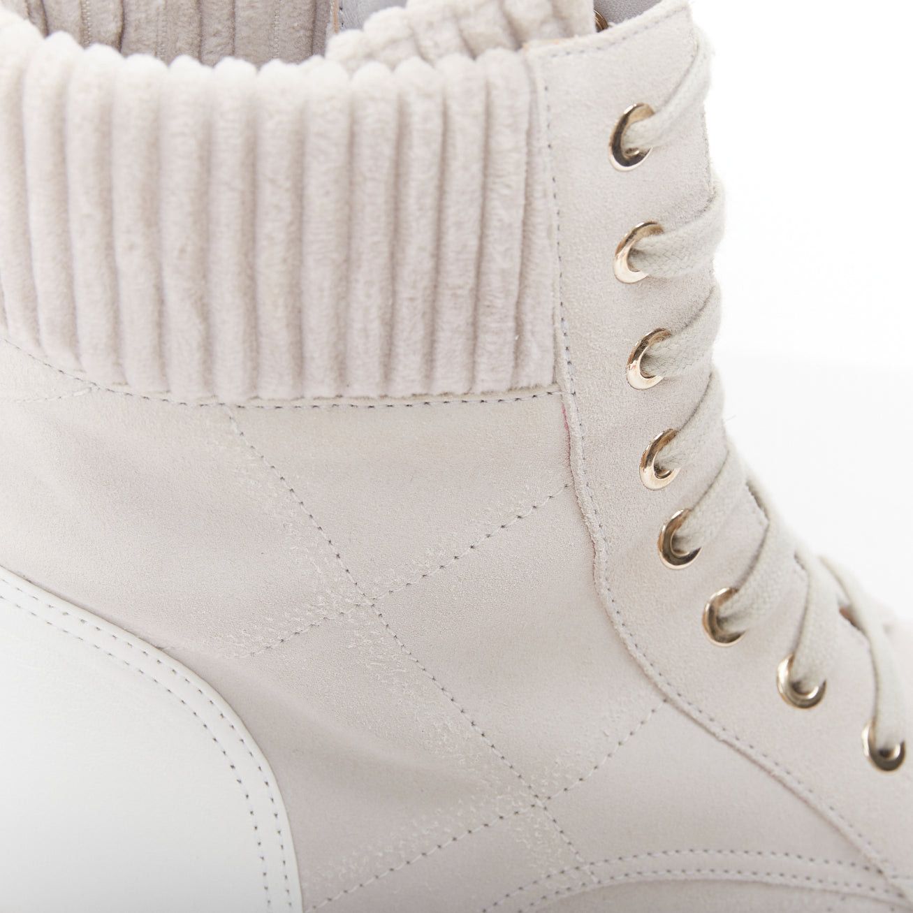 Chanel CHANEL 2020 white CC grey suede calfskin quilted combat boots EU38 Size US 8 / IT 38 - 8 Thumbnail