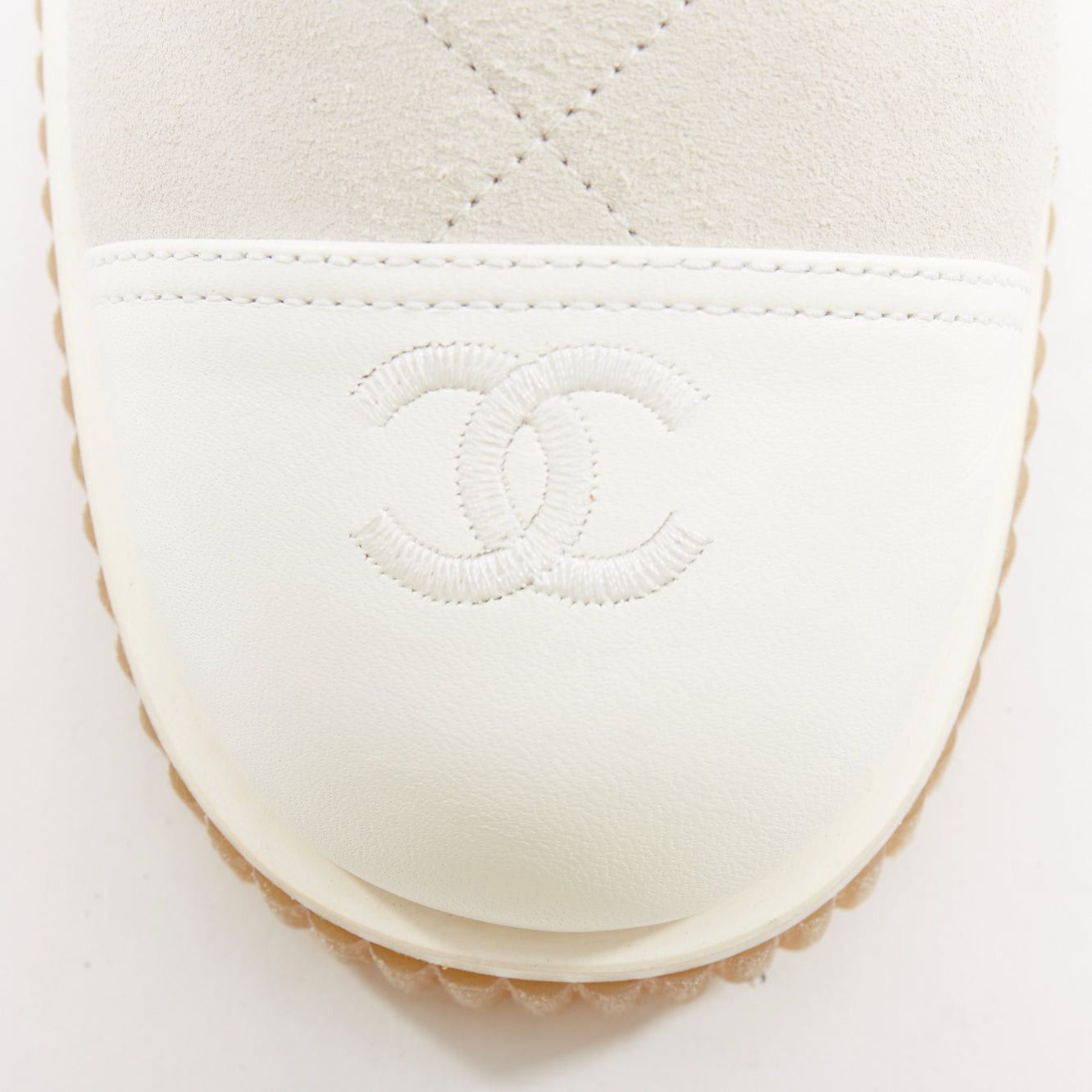 Chanel CHANEL 2020 white CC grey suede calfskin quilted combat boots EU38 Size US 8 / IT 38 - 7 Thumbnail
