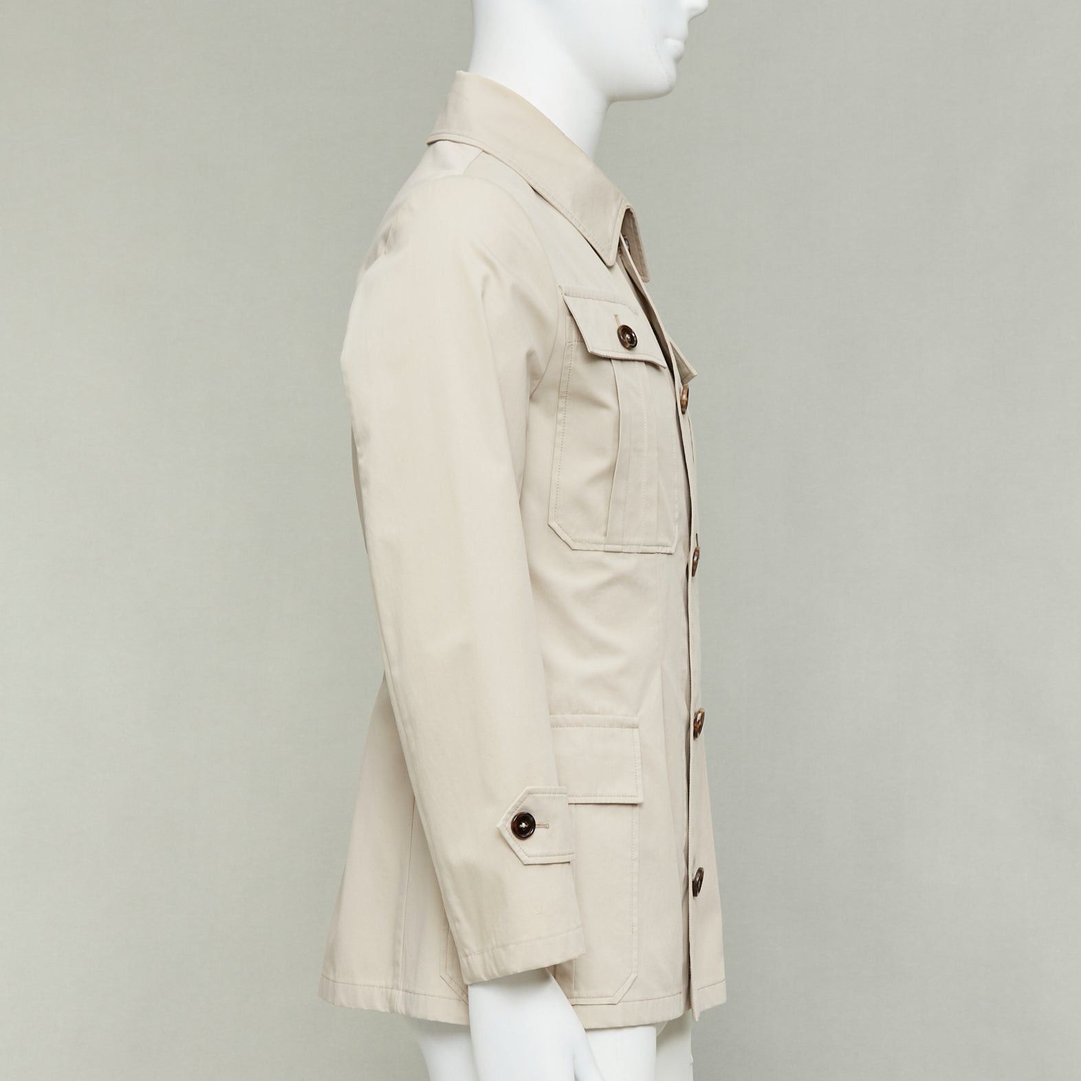 DOLCE GABBANA beige cotton brown horn buttons pockets field jacket IT44 XS