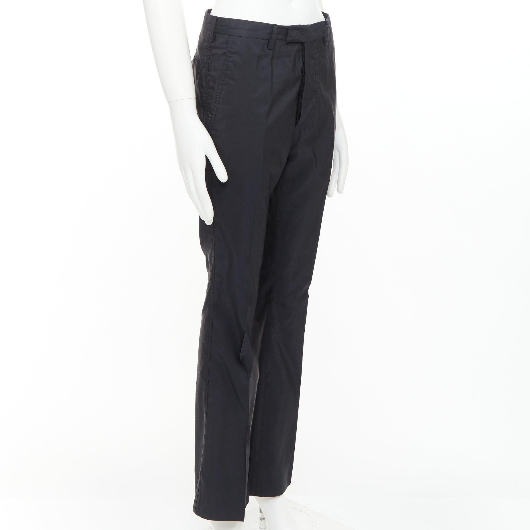 Prada PRADA black shiny nylon mid waisted flare boot cut crop trousers IT46 S Size US 28 / EU 44 - 3 Thumbnail