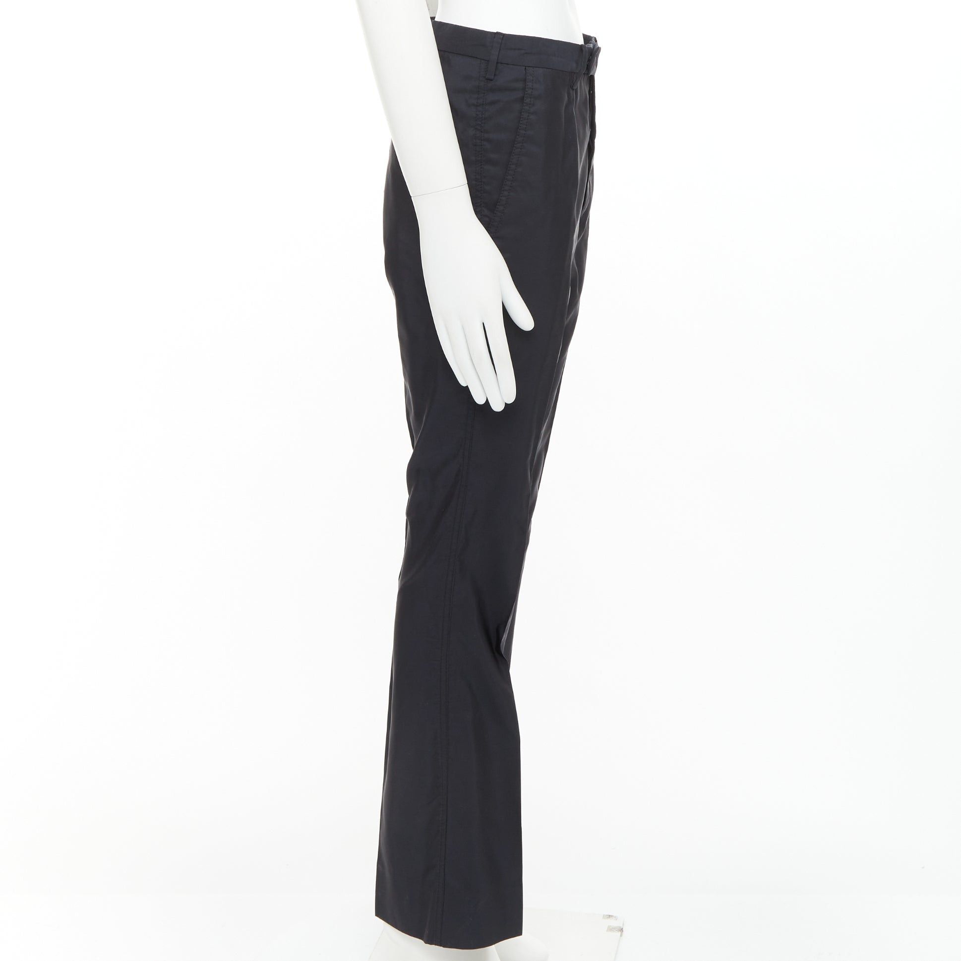 Prada PRADA black shiny nylon mid waisted flare boot cut crop trousers IT46 S Size US 28 / EU 44 - 4 Thumbnail