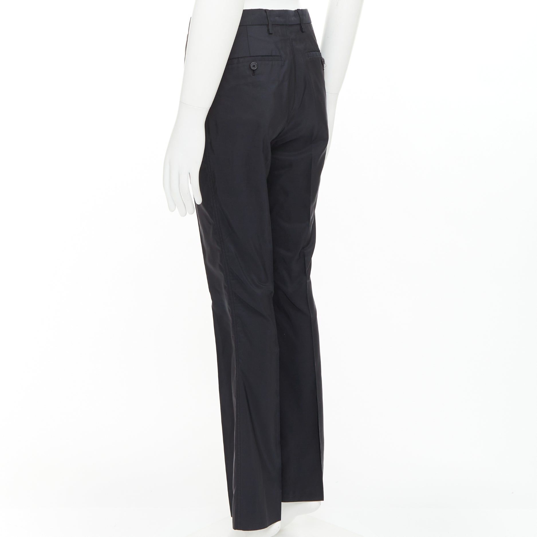 Prada PRADA black shiny nylon mid waisted flare boot cut crop trousers IT46 S Size US 28 / EU 44 - 6 Thumbnail