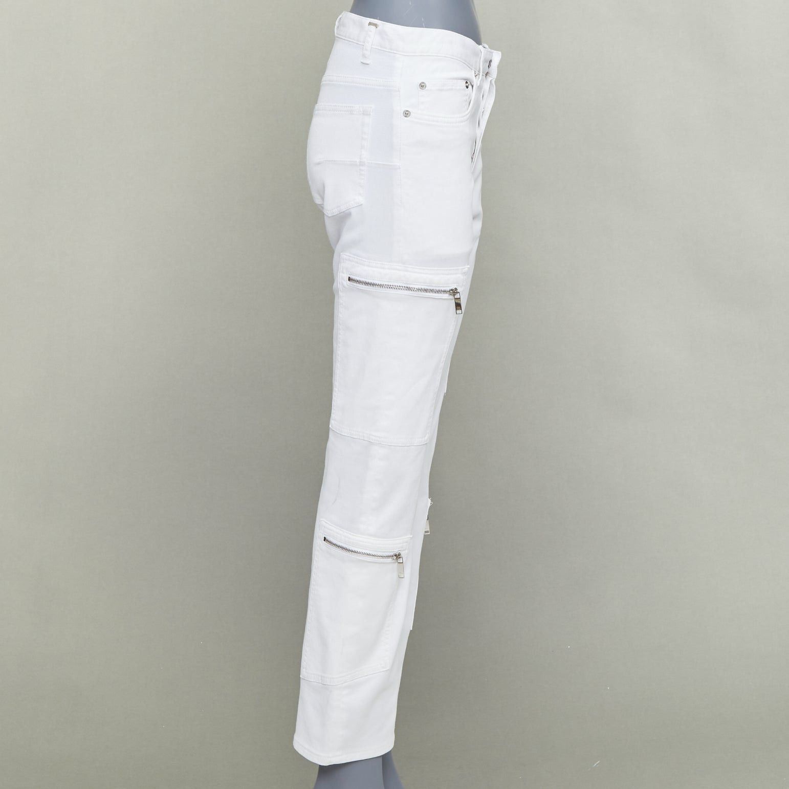 Dior DIOR HOMME white cotton blend silver zip cargo pockets straight jeans 29" Size US 29 - 4 Thumbnail