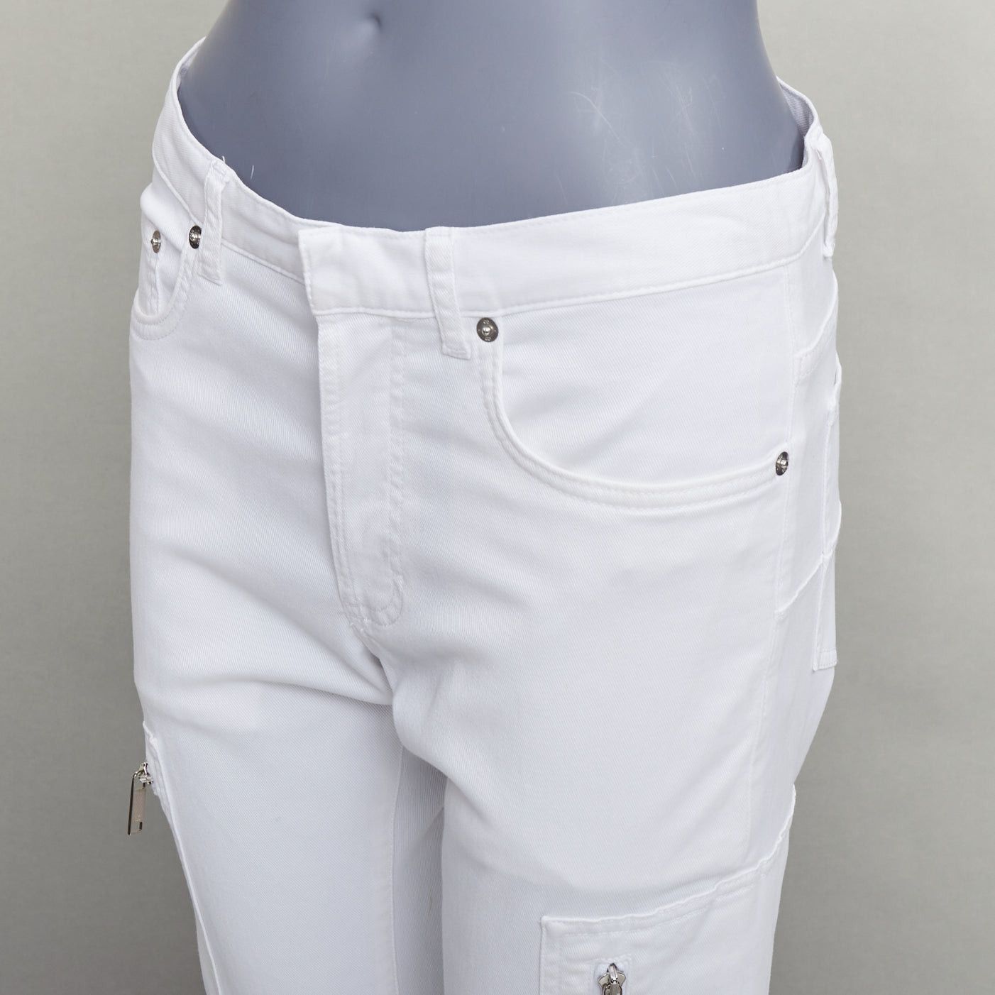 Dior DIOR HOMME white cotton blend silver zip cargo pockets straight jeans 29" Size US 29 - 7 Thumbnail