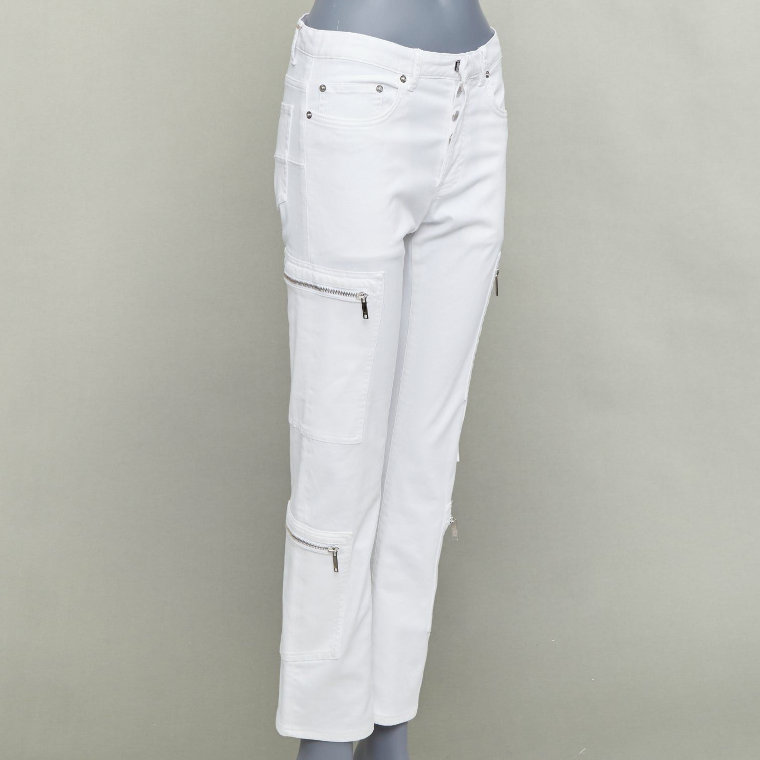 Dior DIOR HOMME white cotton blend silver zip cargo pockets straight jeans 29" Size US 29 - 3 Thumbnail