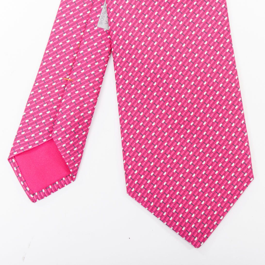 Hermes HERMES Set of 2 100% silk pink geometric orange horse rider pattern dress tie Size ONE SIZE - 6 Thumbnail