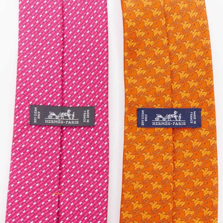 Hermes HERMES Set of 2 100% silk pink geometric orange horse rider pattern dress tie Size ONE SIZE - 2 Thumbnail