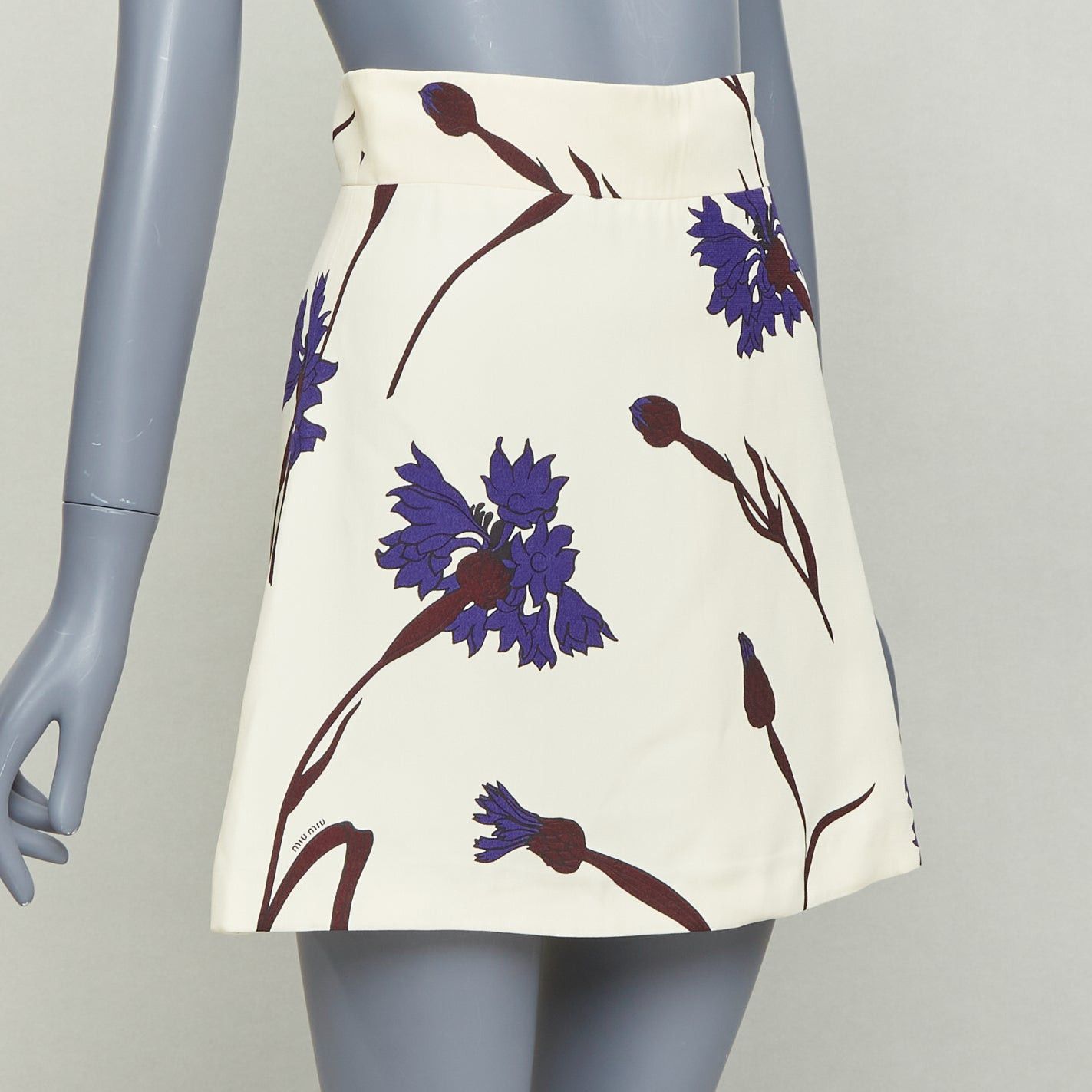Miu Miu MIU MIU 2014 cream purple floral high waisted Aline skirt IT38 XS Size 26" / US 2 / IT 38 - 3 Thumbnail