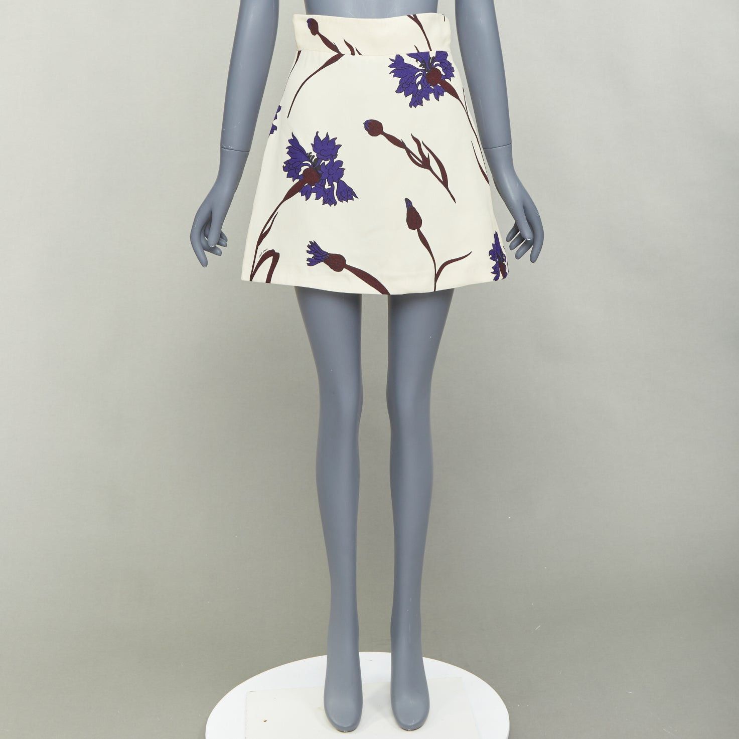 Miu Miu MIU MIU 2014 cream purple floral high waisted Aline skirt IT38 XS Size 26" / US 2 / IT 38 - 9 Thumbnail
