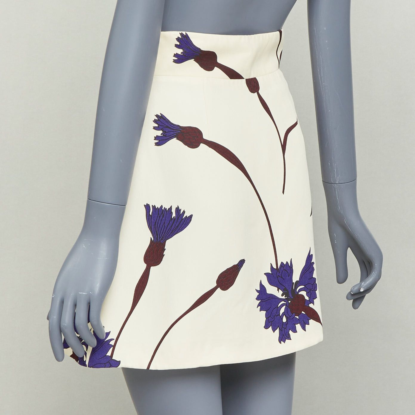 Miu Miu MIU MIU 2014 cream purple floral high waisted Aline skirt IT38 XS Size 26" / US 2 / IT 38 - 6 Thumbnail