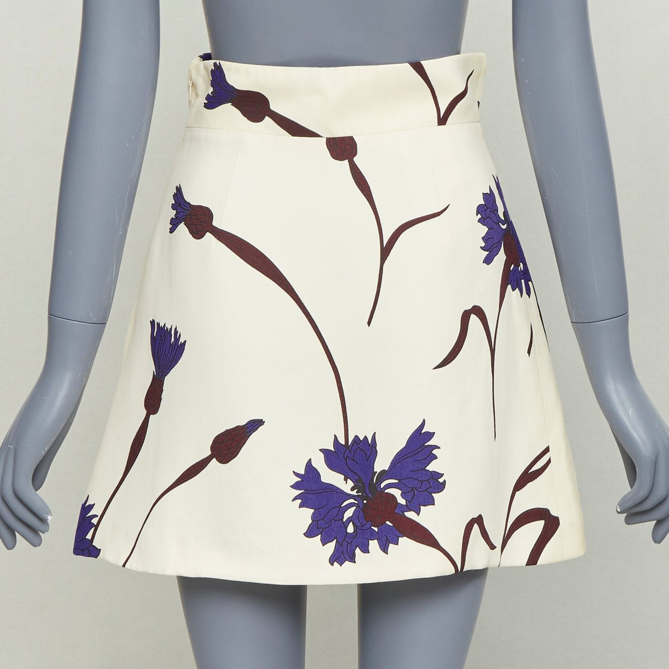 Miu Miu MIU MIU 2014 cream purple floral high waisted Aline skirt IT38 XS Size 26" / US 2 / IT 38 - 5 Thumbnail