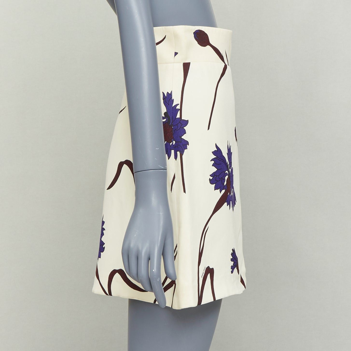 Miu Miu MIU MIU 2014 cream purple floral high waisted Aline skirt IT38 XS Size 26" / US 2 / IT 38 - 4 Thumbnail