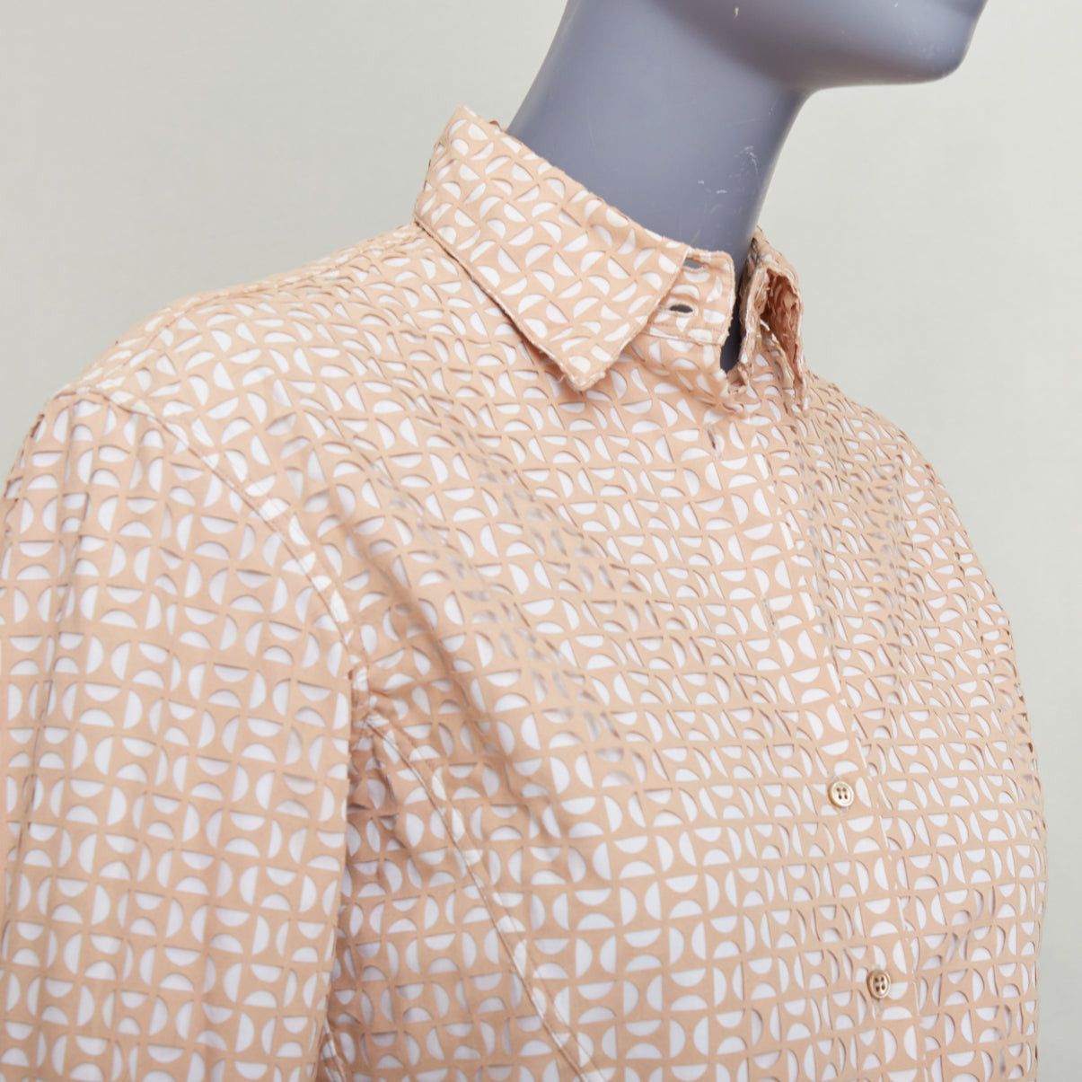 Alaia ALAIA 2012 nude cream laser cut overlay cotton peplum shirt dress FR38 M Size M / US 6-8 / IT 42-44 - 6 Thumbnail