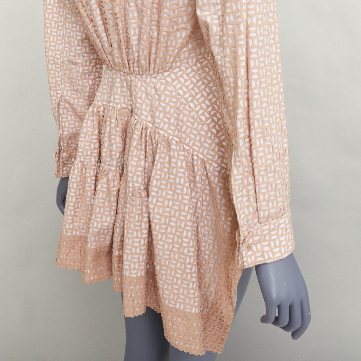 Alaia ALAIA 2012 nude cream laser cut overlay cotton peplum shirt dress FR38 M Size M / US 6-8 / IT 42-44 - 8 Thumbnail