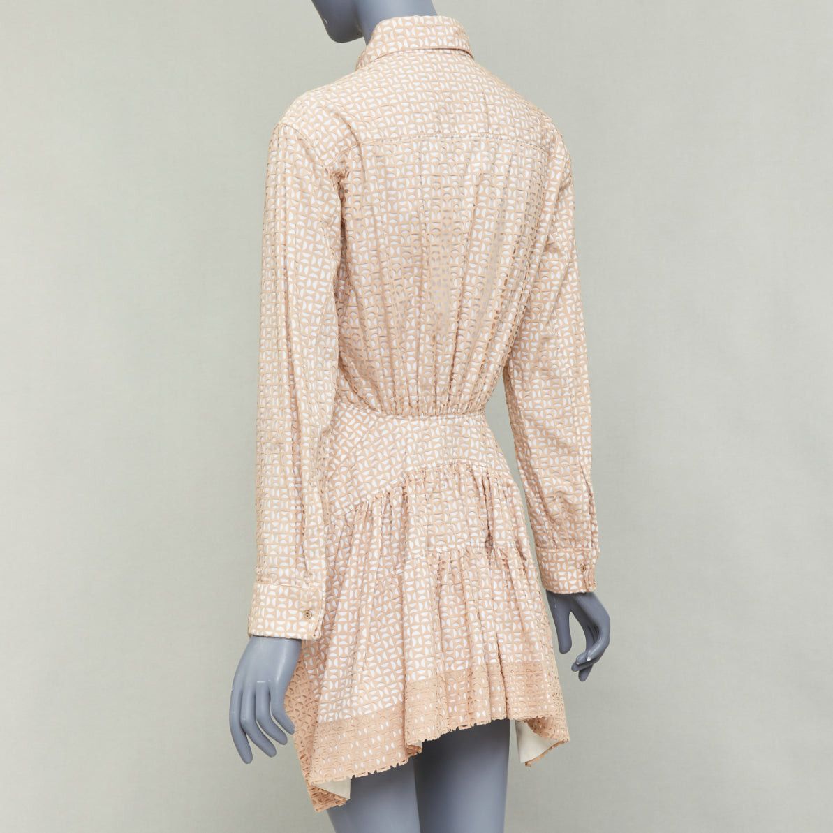 Alaia ALAIA 2012 nude cream laser cut overlay cotton peplum shirt dress FR38 M Size M / US 6-8 / IT 42-44 - 5 Thumbnail