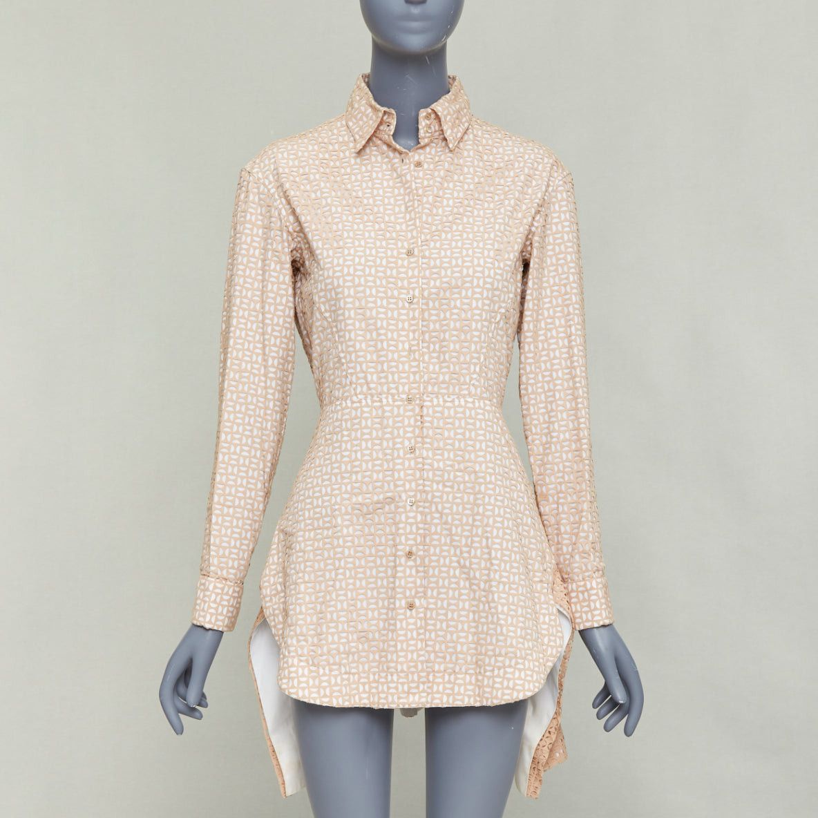 Alaia ALAIA 2012 nude cream laser cut overlay cotton peplum shirt dress FR38 M Size M / US 6-8 / IT 42-44 - 3 Thumbnail