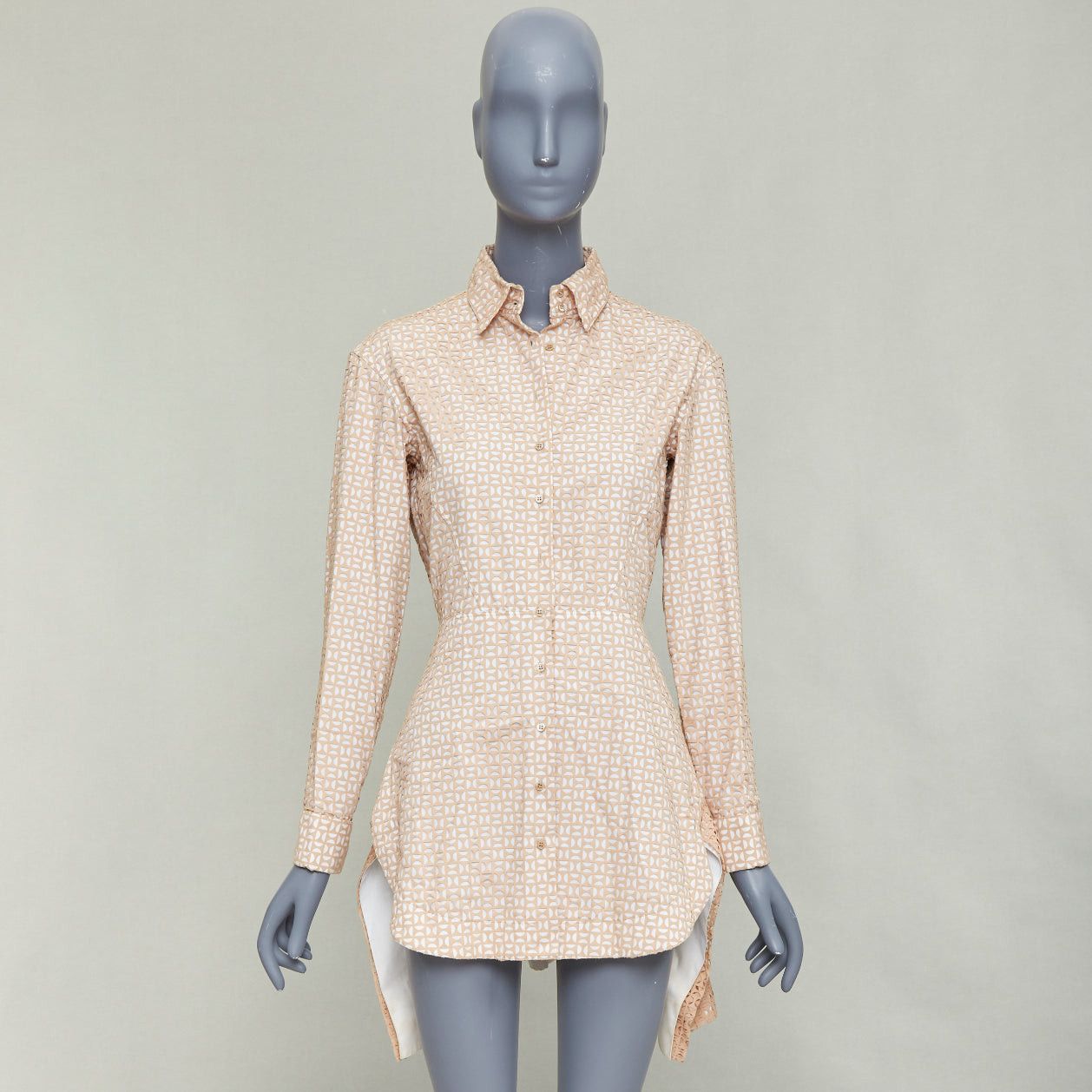 Alaia ALAIA 2012 nude cream laser cut overlay cotton peplum shirt dress FR38 M Size M / US 6-8 / IT 42-44 - 10 Thumbnail