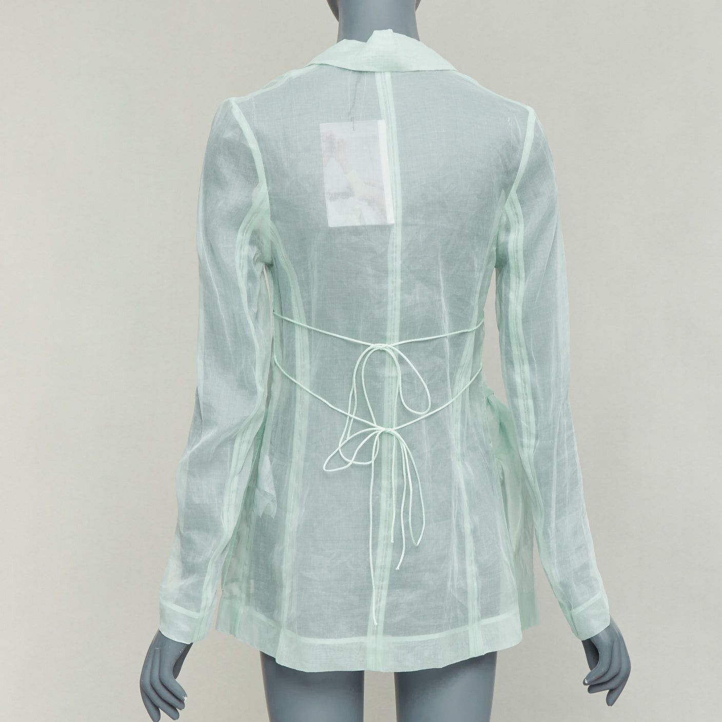 Cecilie Bahnsen CECILIE BAHNSEN Fisola mint green cotton sheer bow tie waist blazer UK8 S Size S / US 4 / IT 40 - 6 Thumbnail