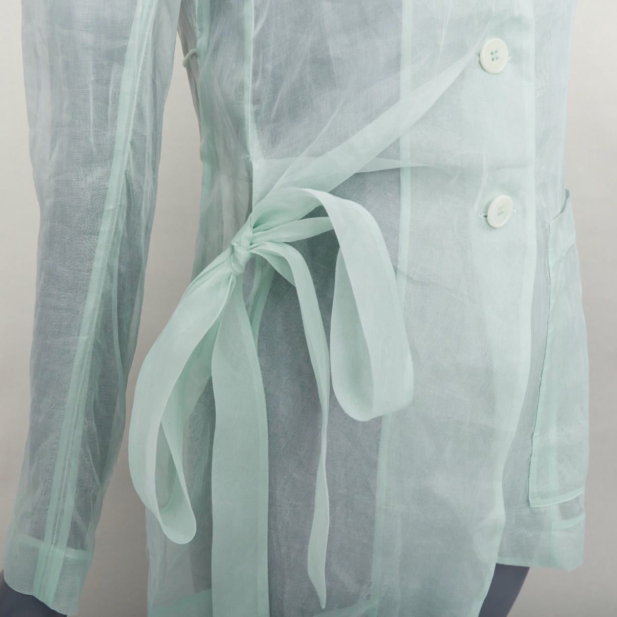 Cecilie Bahnsen CECILIE BAHNSEN Fisola mint green cotton sheer bow tie waist blazer UK8 S Size S / US 4 / IT 40 - 8 Thumbnail