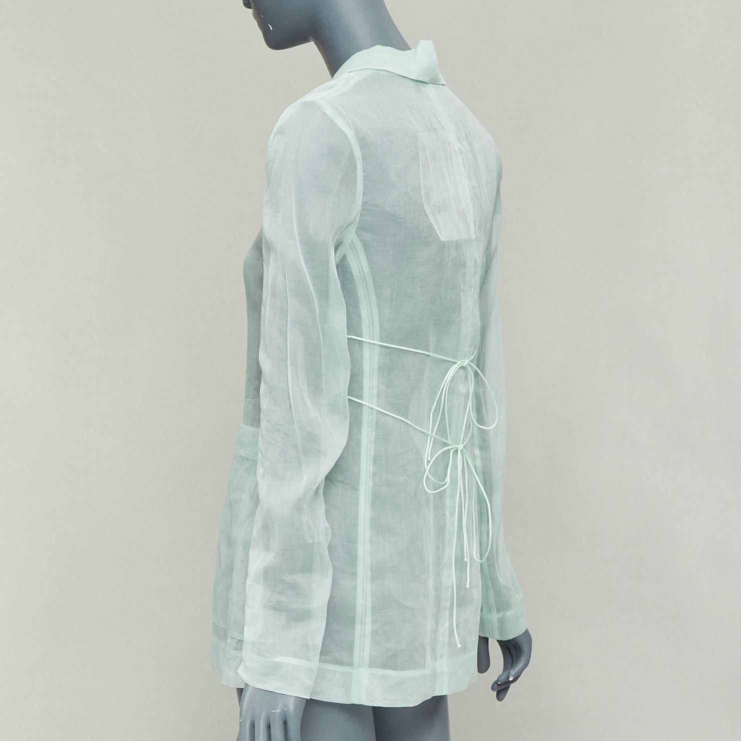 Cecilie Bahnsen CECILIE BAHNSEN Fisola mint green cotton sheer bow tie waist blazer UK8 S Size S / US 4 / IT 40 - 7 Thumbnail