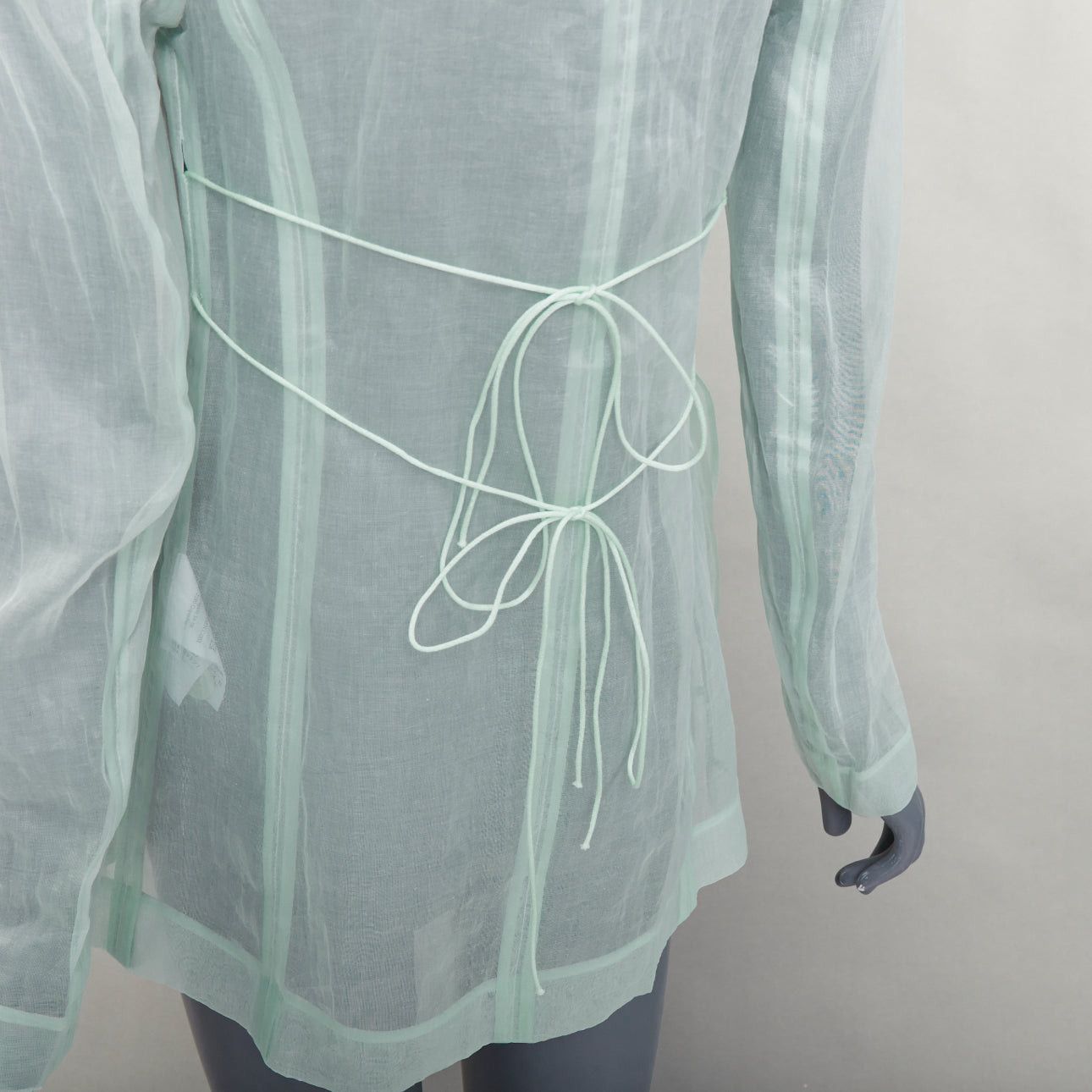 Cecilie Bahnsen CECILIE BAHNSEN Fisola mint green cotton sheer bow tie waist blazer UK8 S Size S / US 4 / IT 40 - 2 Thumbnail