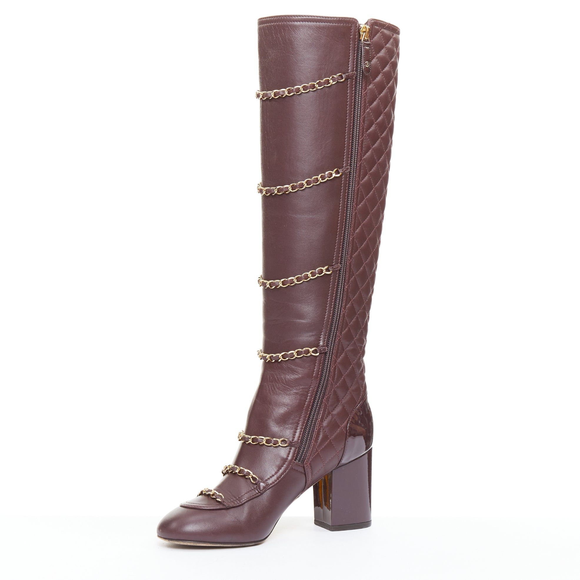 Chanel CHANEL 2017 Karl Lagerfeld burgundy lambskin leather gold chain diamond quilted boots EU36.5 Size US 6.5 / IT 36.5 - 4 Thumbnail