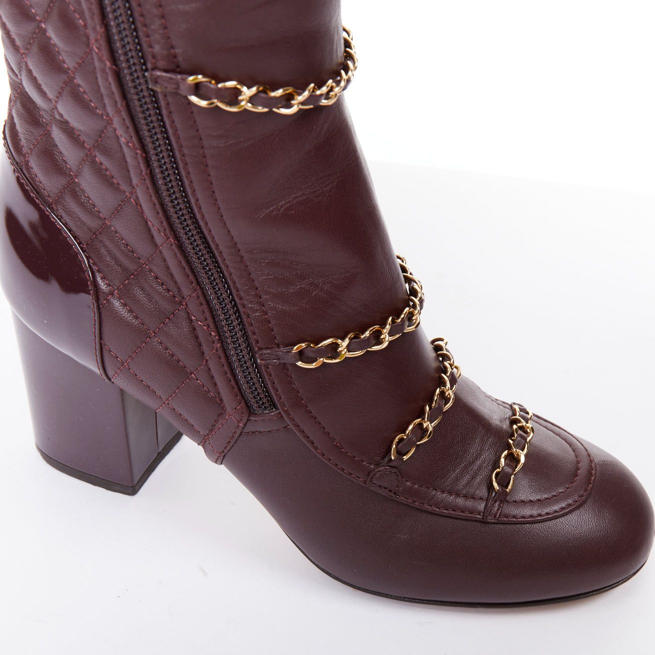 Chanel CHANEL 2017 Karl Lagerfeld burgundy lambskin leather gold chain diamond quilted boots EU36.5 Size US 6.5 / IT 36.5 - 7 Thumbnail
