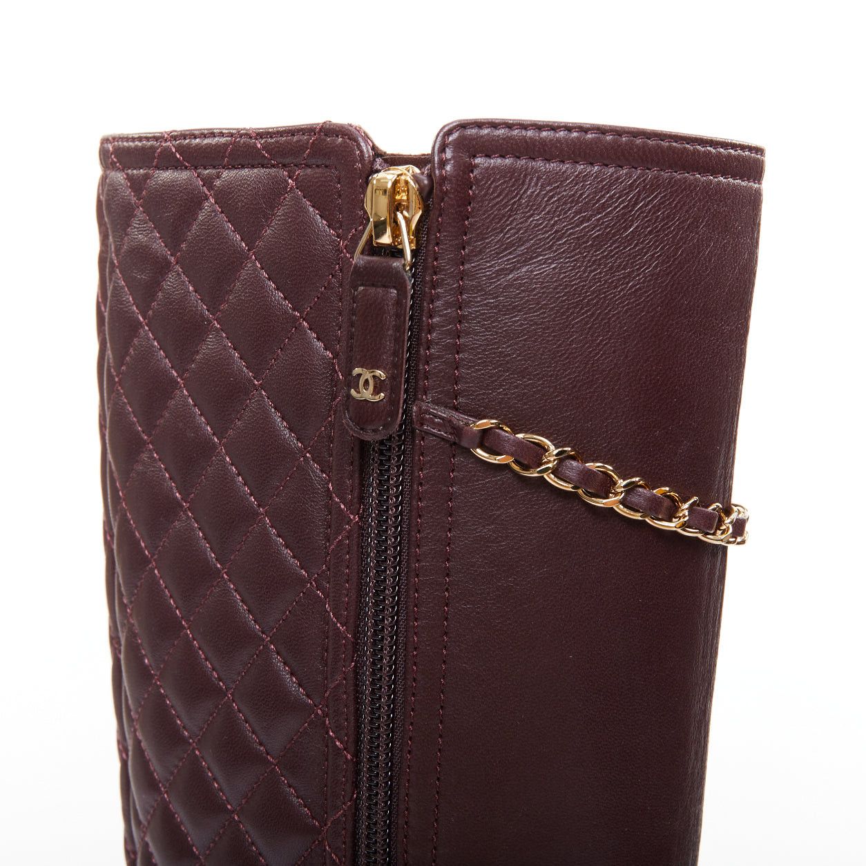 Chanel CHANEL 2017 Karl Lagerfeld burgundy lambskin leather gold chain diamond quilted boots EU36.5 Size US 6.5 / IT 36.5 - 8 Thumbnail