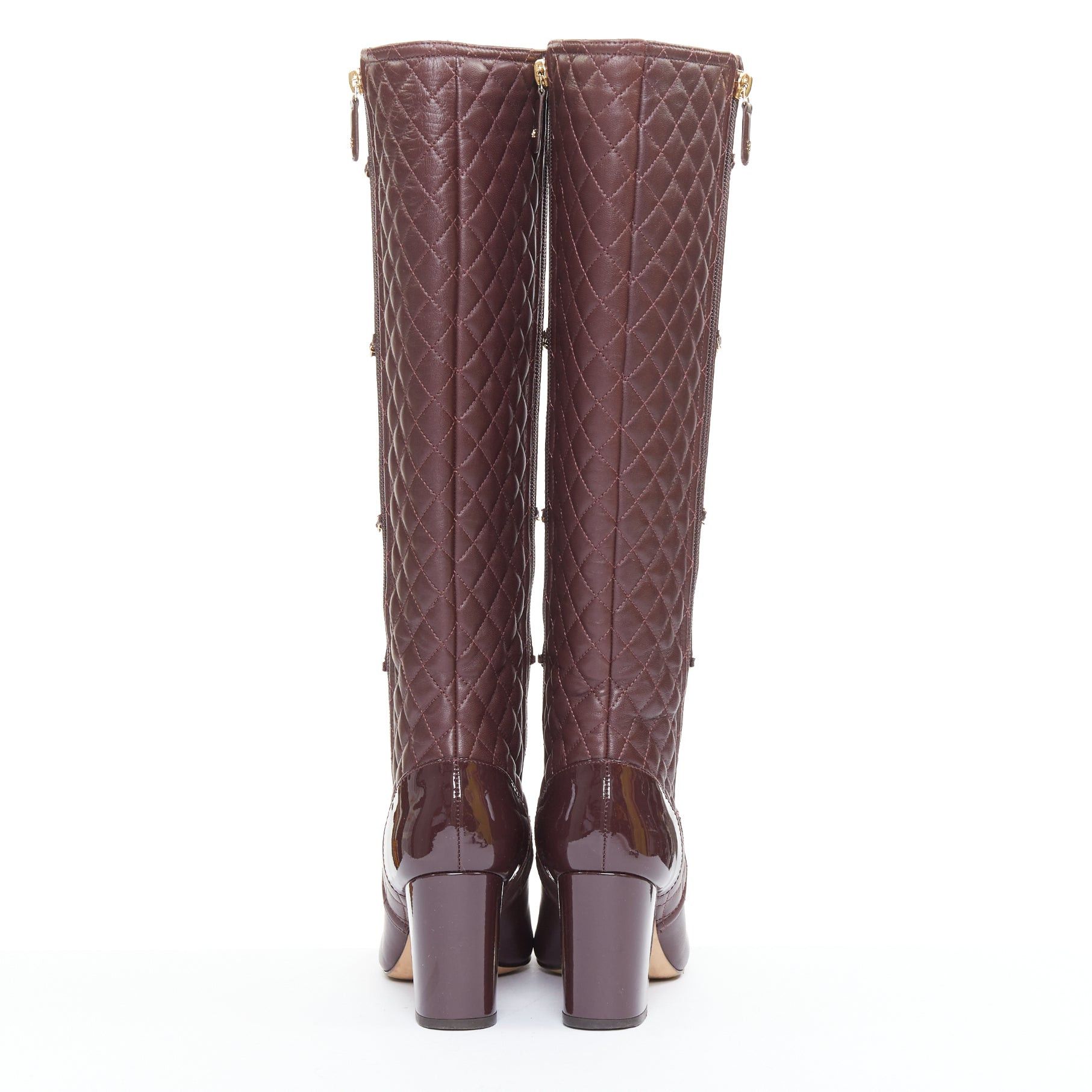 Chanel CHANEL 2017 Karl Lagerfeld burgundy lambskin leather gold chain diamond quilted boots EU36.5 Size US 6.5 / IT 36.5 - 5 Thumbnail