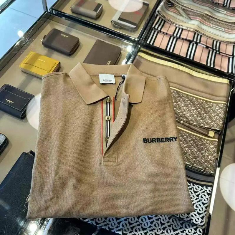 Burberry Burberry Khaki Cotton Logo Short Sleeve Polo Size US L / EU 52-54 / 3 - 4 Thumbnail