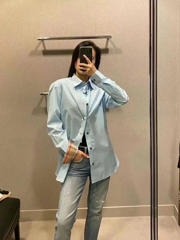 Burberry Burberry Summer Blue Cotton Long Sleeve Shirt Size US S / EU 44-46 / 1 - 4 Thumbnail