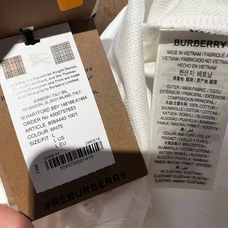 Burberry Burberry White Logo Short Sleeve Polo Size US L / EU 52-54 / 3 - 4 Thumbnail