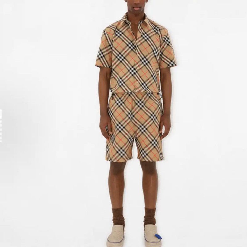 Burberry Burberry Khaki Logo Check Short Sleeve Shirt Size US L / EU 52-54 / 3 - 9 Thumbnail