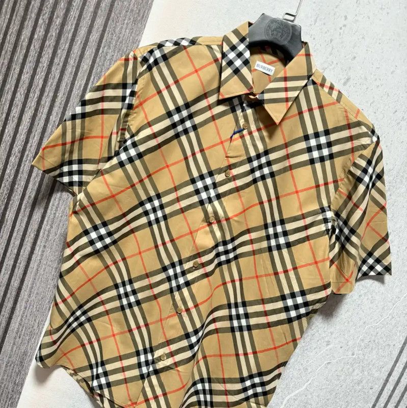 Burberry Burberry Khaki Logo Check Short Sleeve Shirt Size US L / EU 52-54 / 3 - 7 Thumbnail