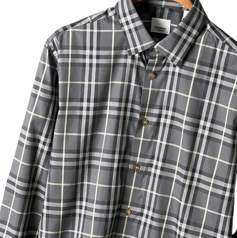 Burberry Burberry Gray Check Long Sleeve Shirt Size US XL / EU 56 / 4 - 5 Thumbnail
