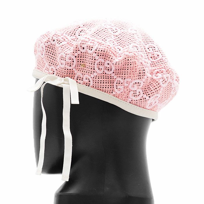 Gucci Gucci Gucci GG Monogram Embroidery Cotton Blend Beret Cotton Hats DUTY FREE for USA Size ONE SIZE - 2 Thumbnail